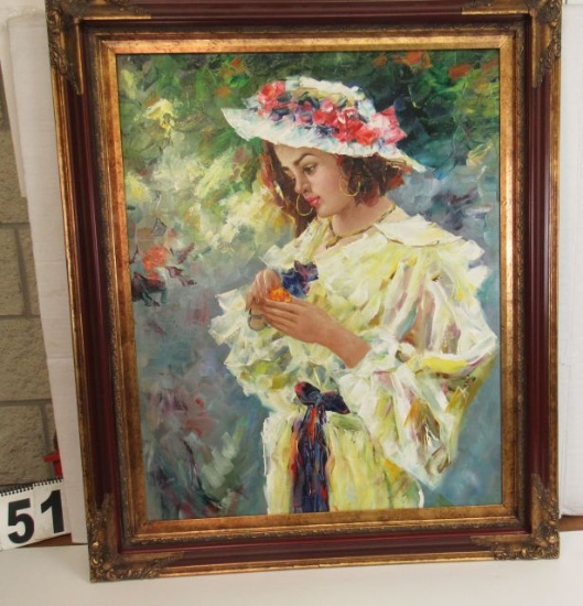 Framed Oil on Canvas  Lady in Yellow  37" x 31"