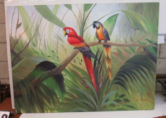 Oil on Canvas Gallery Wrapped  Two Birds Parrots  34" x 45 1/2"