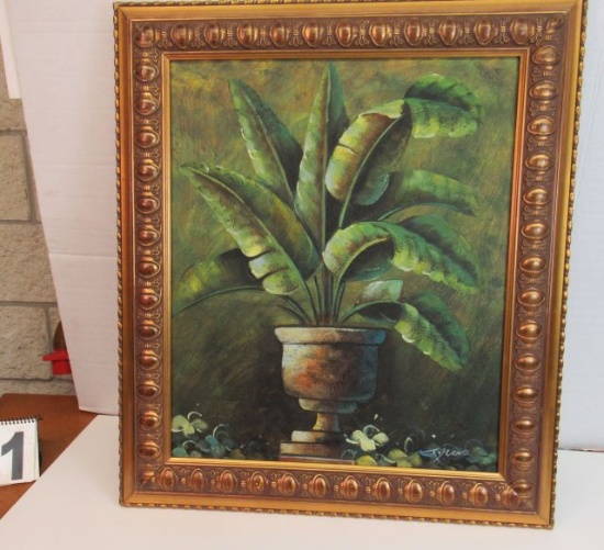 Framed Oil on Canvas  Potted Plant by Tycus  31" x 27"