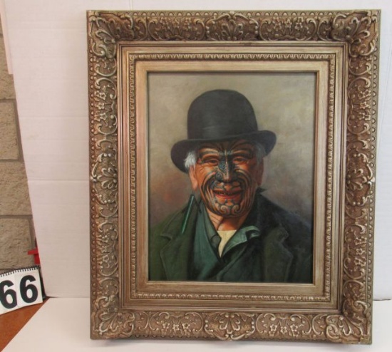 Framed Print on Canvas  Mauri Indian with Hat 30 1/2" x 26 1/2"