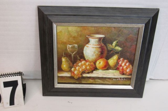 Framed Oil on Canvas  Still Life Fruit & White Bowl  13" x 14"