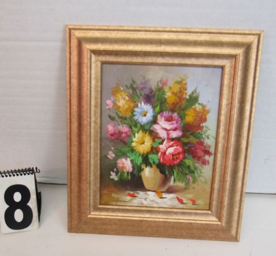 Framed Oil on Canvas  Flowers  14" x 12"