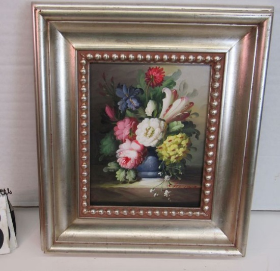 Framed Oil on Canvas  Flowers  16 3/4" x 14 3/4"