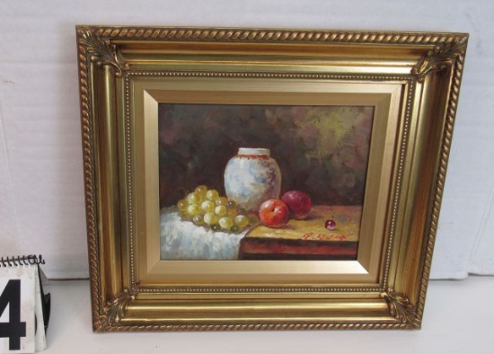 Framed Oil on Canvas  Fruit & Oriental Bowl by R Wilcox  14" x 16"