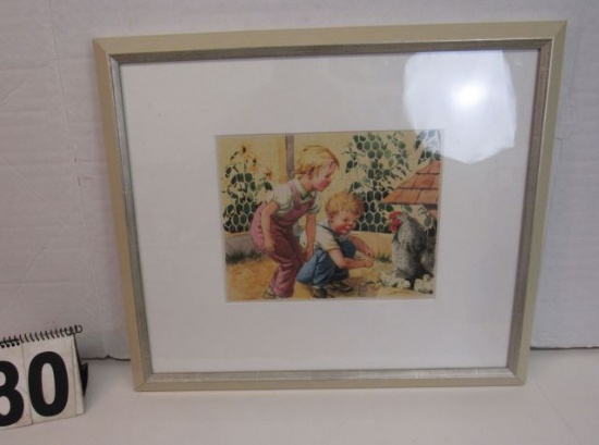 Framed Alice & Jerry on Poster Board  Chicken Yard  17" x 20"