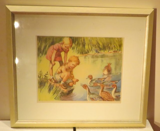 Framed Alice & Jerry on Poster Board  Pond & Ducks  17" x 20"