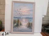 Framed Gecle'e Canvas  Beach Scene  40 1/2