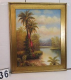 Framed Gecle'e Print on Canvas  Palm by River  36 1/4