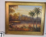Framed Gecle'e Print on Canvas  Palm by River  30 1/4