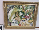 Framed Oil on Canvas  Lady at Tea Room  20 1/4