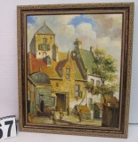 Framed Oil on Canvas  Dutch Village  27 1/2
