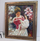Framed Oil on Canvas  Girl & White Flowers  25
