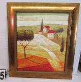 Framed Oil on Canvas  Abstract Country  30 3/4