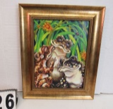 Framed Print on Canvas  Three Frogs  21 1/2