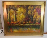 Framed Oil on Canvas  Trees by Stream (Fall Leaves)  30 1/4