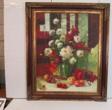 Framed Oil on Canvas  Flower Still Life with Fruit  37