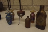 Mixed glass-3 perfume tinctures, 1 Racu pottery minature tincture bottle  by Bacon,