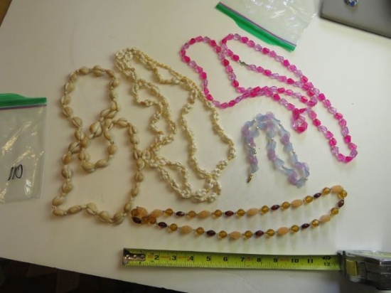 5 mixed  shell and  beaded necklaces