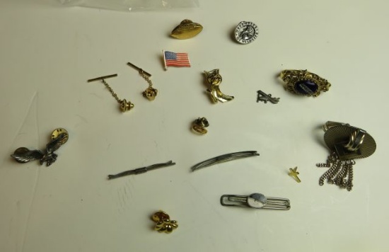 mixed vintage lapel pins, collar stays, scarf clasps, cuff links, tie clasps