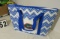 blue and white soft side cooler with gator head logo