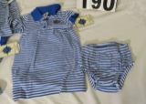 blue and white striped Gator head logo 2 piece dress for little girls (4) 0 to 3 (1) 3 to 6 (4) 6 st