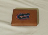 Florida Gator  Tan Leather Trifold with Embroidered Gator Head