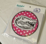 licensed die cut vinyl decal Florida Gator Heads with Hearts 6 inch Diameter