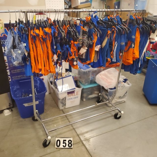 chrome single bar clothing rack on casters 72" long x 24" wide (merchandise not included)