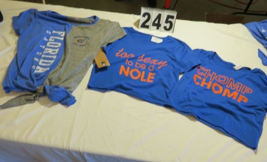 (1)xs/s Chomp Chomp ladies crop top and (8)xs/s Too Sexy to be a Nole ladies crop tops