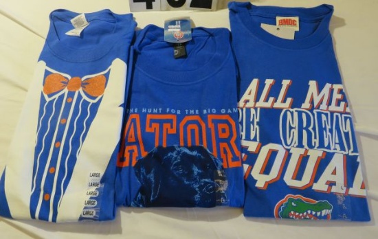 Mixed lot of Florida Gator t-shirts. All Men Are Created Equal (7)L, Tuxedo (3), Dog (5)