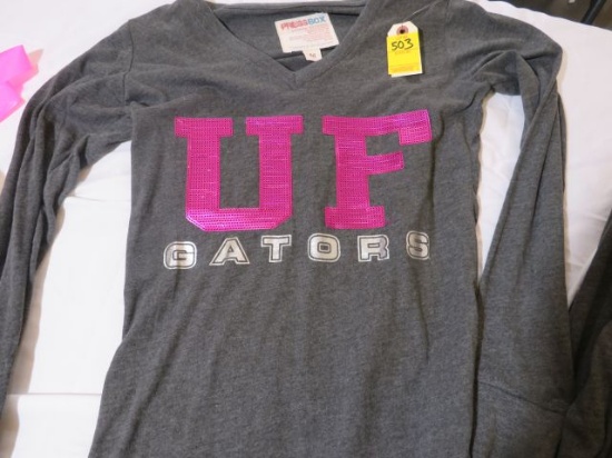 University of Florida Ladies grey sequin UF long sleeves (4)m, (4)l, (3)xl