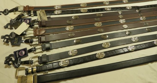 Assorted belts (7) size 32, (2) size 34, (1) adjustable size 32-44