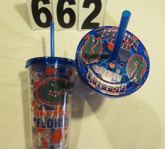 University of Florida Polka Dot plastic cup with screw lid and straw