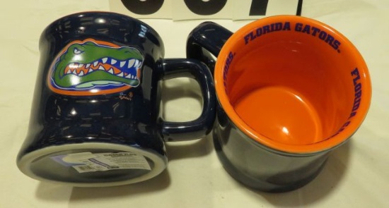 Florida Gator Ceramic Relief Mug. Blue with orange inside and Florida Gators on inside rim.