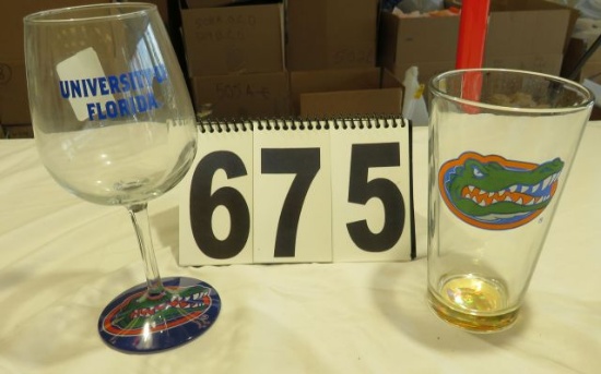 Florida Gator Drinking Glass and Wine Glass