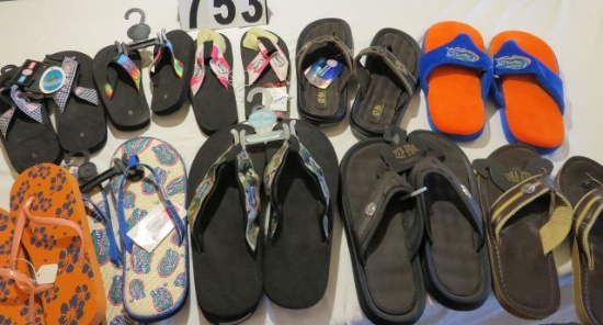 Assorted Flip Flops pairs  - some leather- various sizes