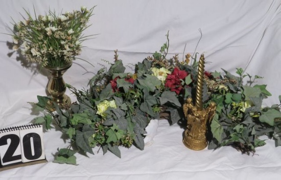 swag, rose garland, decor pieces and vase