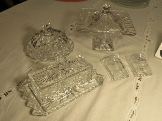 group of 6 lidded crystal and cut glass candy dishes