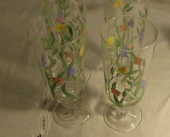set of 4 stemmed flower glasses
