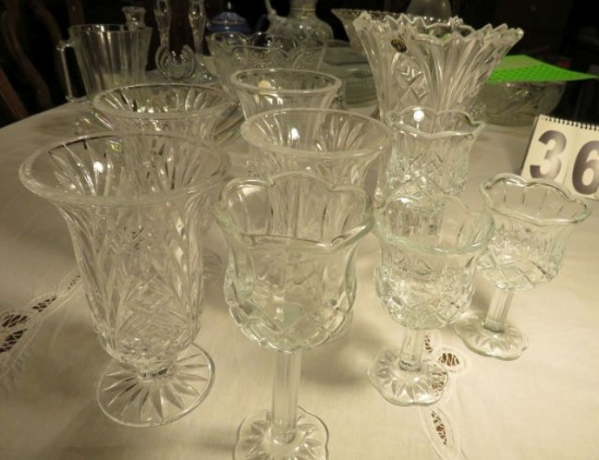 pressed glass glasses, vasess 9 pieces