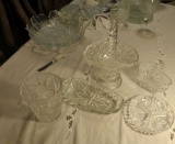 tall cut glass basket  and smaller baskets 5 pieces toal