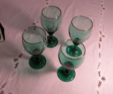 set of 4 green clear glass goblets