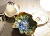 pair glass baskets and large colored glass  serving bowl
