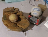 Vintage Hutch baseball glove and ball from 1970's plus new softball