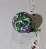 blown art glass ball green and purple from Estes Park, Co