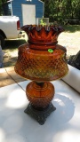 brown glass chimney lamp with glass shade
