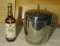 Canadian Whiskey decorator ice bottle and vintage ice bucket
