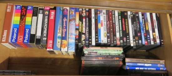 collection of DVDs (38) and VHS videos (11)  CDs (2)