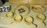Avon soup bowls, sun-glow bakerite plate, (2) Mikasa plates