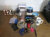 office supplies - scissors,  staplers, tapes, magnifying glass, and more